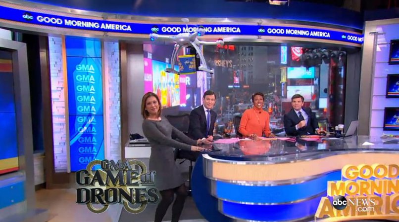 Main Photo: Drone-delivered coffee on the set of Good Morning America